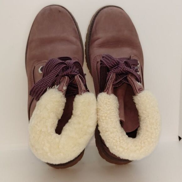 Timberland Womens Pre-owned Grape Leather Fur Lined Winter Boots - sz. 8 1/2 - Picture 4 of 7